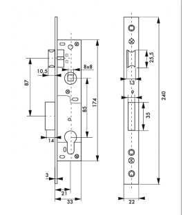 Zamek wpuszczany 85 x 20 mm...