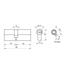 Wkładka TRANSIT 1 35x45 mm, funkcja awaryjna, 5 długich kluczy | Thirard
